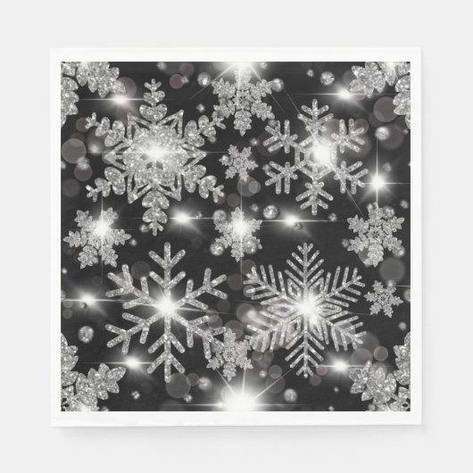 Glittery Silver Festive sneeuwvlokpatroon Servet (Voorkant)