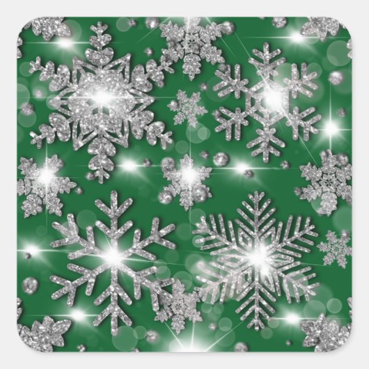 Glittery Silver Festive sneeuwvlokpatroon Vierkante Sticker (Voorkant)