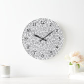 Glittery Silver Floral on White Grote Klok (Huis)
