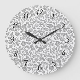 Glittery Silver Floral over White Grote Klok