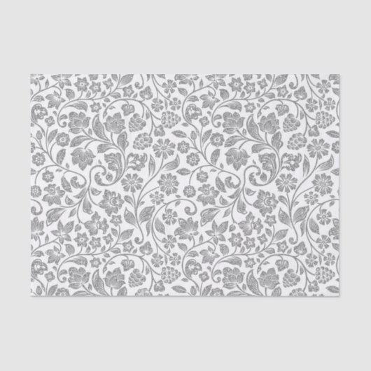 Glittery Silver Floral over White Tissuepapier (Voorkant)