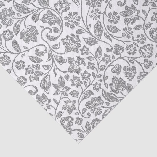 Glittery Silver Floral over White Tissuepapier