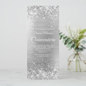 Glittery Silver Foil 15 Quinceañera Kaart (Staand voorkant)