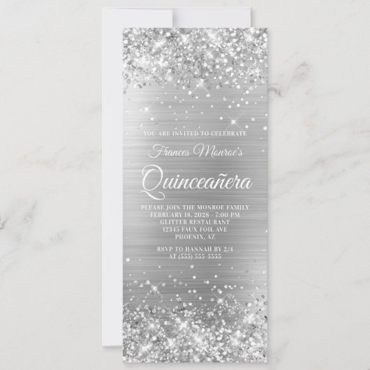 Glittery Silver Foil 15 Quinceañera Kaart (Voorkant)