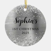 Glittery Silver Foil 1st Christmas Photo Keramisch Ornament (Voorkant)