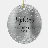 Glittery Silver Foil 1st Christmas Photo Keramisch Ornament (Links)