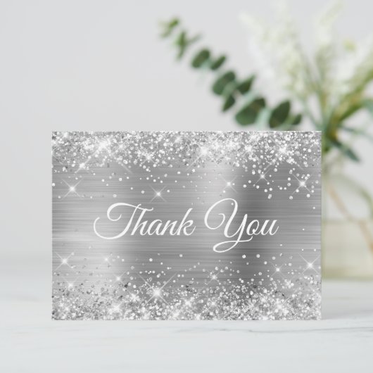 Glittery Silver Foil 21st Birthday Bedankkaart (Staand voorkant)
