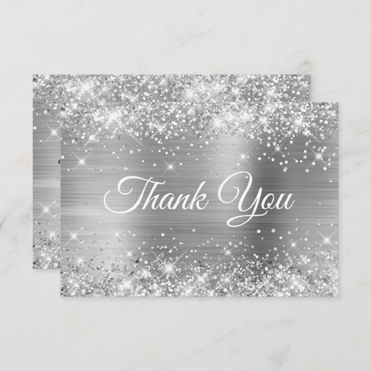 Glittery Silver Foil 21st Birthday Bedankkaart (Voorkant / Achterkant)