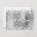 Glittery Silver Foil 21st Birthday Bedankkaart<br><div class="desc">Creëer uw eigen elegante kalligrafie bedankt u kleine kaarten voor uw 21ste verjaardag. U kunt de witte fancy manuscriptkleur, grootte en stijl op de voorzijde aanpassen. Faux sparkly Silver Glitter tegen een glamoureus faux grijze, geborstelde metalen folie achtergrond. Al de glanzende, glitterige en dunne effecten in dit moderne, girale ontwerp...</div>