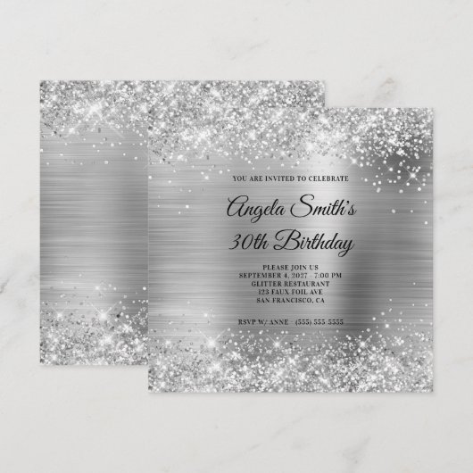 Glittery Silver Foil 30th Birthday Kaart (Voorkant / Achterkant)