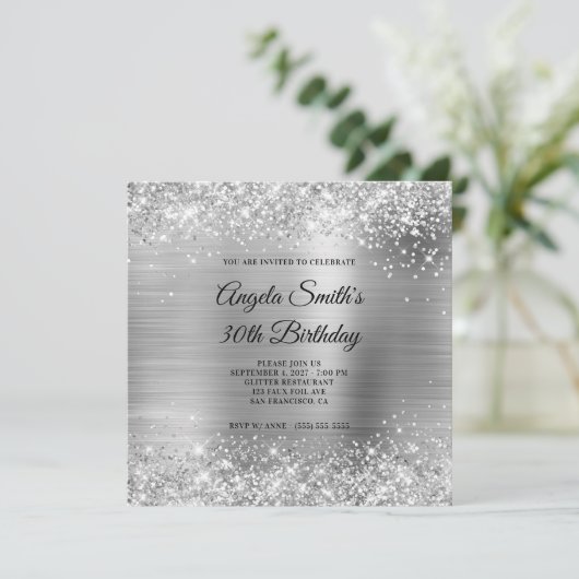Glittery Silver Foil 30th Birthday Kaart (Staand voorkant)