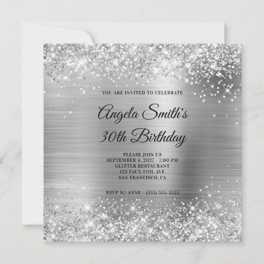 Glittery Silver Foil 30th Birthday Kaart (Voorkant)
