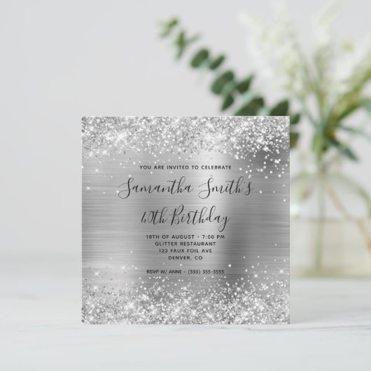 Glittery Silver Foil 40th Birthday Kaart (Staand voorkant)