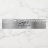 Glittery Silver Foil 40th Birthday Waterfles Etiket (Enkel label)