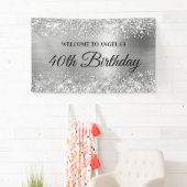 Glittery Silver Foil 40th Birthday Welkom Spandoek (Insitu)