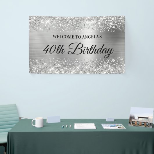 Glittery Silver Foil 40th Birthday Welkom Spandoek (Beurs)