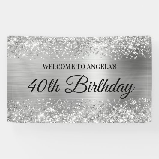 Glittery Silver Foil 40th Birthday Welkom Spandoek (Horizontaal)