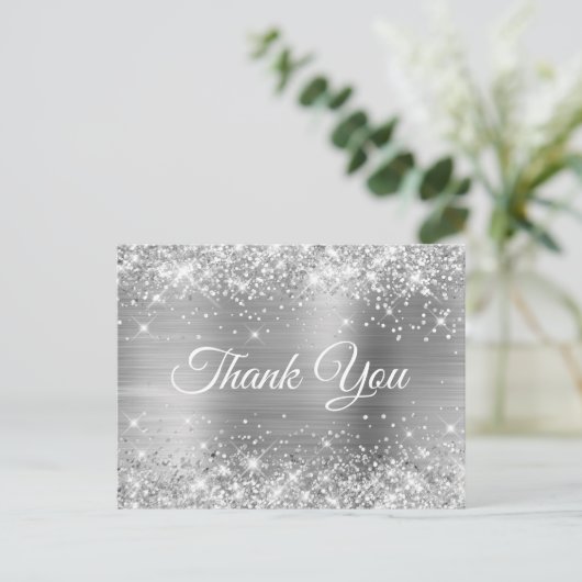 Glittery Silver Foil 50th Birthday Dank u Briefkaart (Staand voorkant)