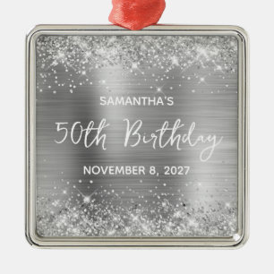 Glittery Silver Foil 50th Birthday Metalen Ornament