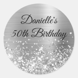 Glittery Silver Foil 50th Birthday Ronde Sticker
