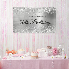 Glittery Silver Foil 50th Birthday Welkom Spandoek