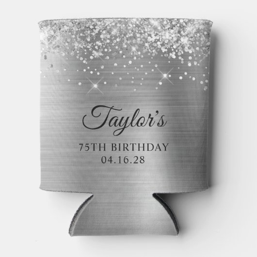 Glittery Silver Foil 75th Birthday Blikjeskoeler (Voorkant)