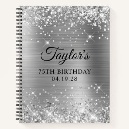 Glittery Silver Foil 75th Birthday Guest Notitieboek