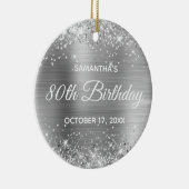 Glittery Silver Foil 80th Birthday Keramisch Ornament (Rechts)