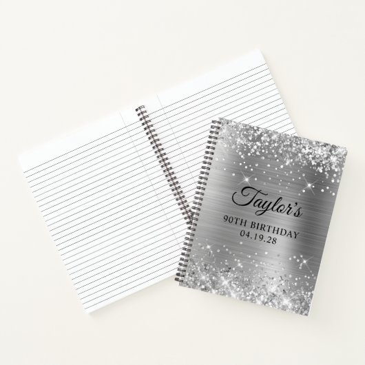 Glittery Silver Foil 90th Birthday Guest Notitieboek (Binnen)