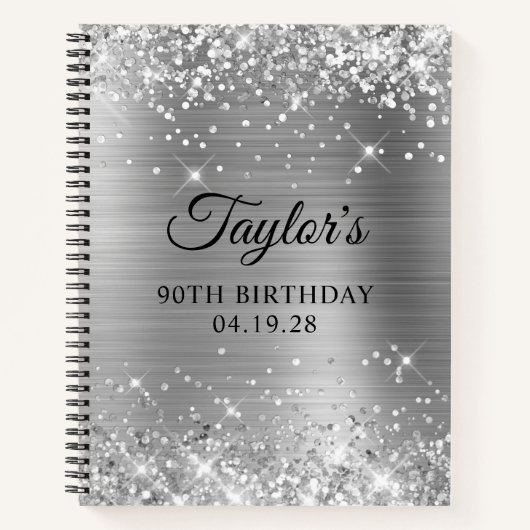 Glittery Silver Foil 90th Birthday Guest Notitieboek (Voorkant)