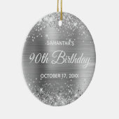 Glittery Silver Foil 90th Birthday Keramisch Ornament (Rechts)