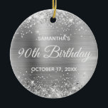 Glittery Silver Foil 90th Birthday Keramisch Ornament<br><div class="desc">Creëer je eigen ornament van de 90ste verjaardag voor je grootmoeder. Pas de stijl van de bloktekst en/of van de calligrafische doopvont aan. Verander de tekst voor om het even welke speciale of mijlpaalverjaardag. De digitale kunstachtergrond is voorzien van een faux zilveren glitter en een zilvergrijze folie. Aan de achterkant...</div>