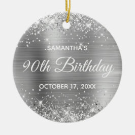 Glittery Silver Foil 90th Birthday Keramisch Ornament