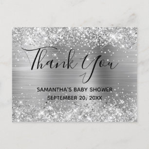 Glittery Silver Foil Baby shower Hartelijk dank Briefkaart