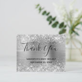 Glittery Silver Foil Baby shower Hartelijk dank Briefkaart (Staand voorkant)