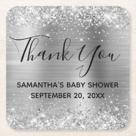 Glittery Silver Foil Baby shower Hartelijk dank Kartonnen Onderzetters