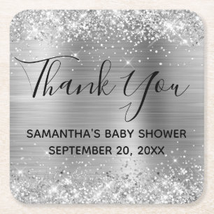 Glittery Silver Foil Baby shower Hartelijk dank Kartonnen Onderzetters