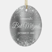Glittery Silver Foil Bat Mitzvah Keramisch Ornament (Rechts)