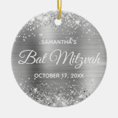 Glittery Silver Foil Bat Mitzvah Keramisch Ornament (Voorkant)