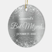 Glittery Silver Foil Bat Mitzvah Keramisch Ornament (Links)