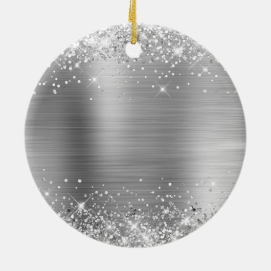 Glittery Silver Foil Bat Mitzvah Keramisch Ornament (Achterkant)