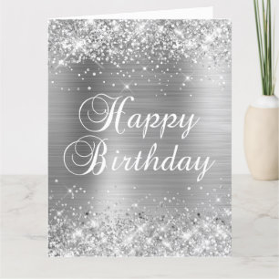 Glittery Silver Foil Big Happy Birthday Kaart