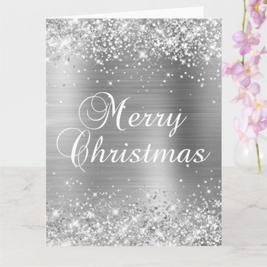 Glittery Silver Foil Big Merry kerst Kaart (Orchidee)