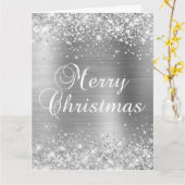Glittery Silver Foil Big Merry kerst Kaart (Gele Bloem)