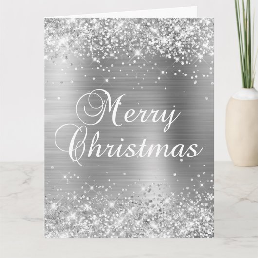 Glittery Silver Foil Big Merry kerst Kaart (Voorkant)