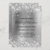 Glittery Silver Foil Birthday Celebration Kaart (Voorkant / Achterkant)