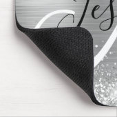 Glittery Silver Foil Black and White Monogram Muismat (Hoek)