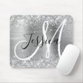Glittery Silver Foil Black and White Monogram Muismat (Met muis)