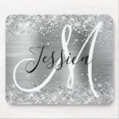 Glittery Silver Foil Black and White Monogram Muismat (Voorkant)