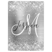 Glittery Silver Foil Black en White Monogram Klembord (Achterkant)